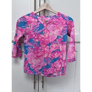 Lilly Pulitzer Girls 3/4 Sleeve Tunic Top Size 10/12 Pink Floral Print Casual